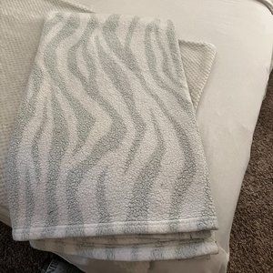 White/Light Blue Zebra Print Sherpa Throw Blanket